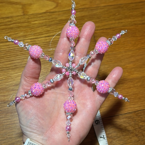 Handmade Beaded Snowflake Ornament Suncatcher - Picture 3 of 5